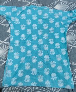 Aqua Blue Block Print Kurta