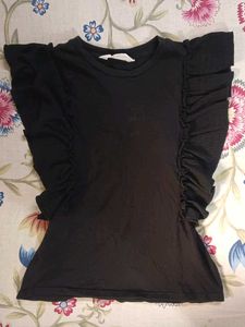 Black Ruffled Sleeve Top