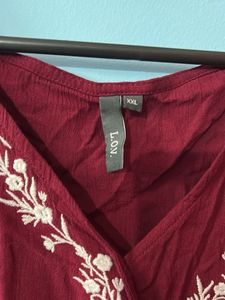 Westside Maroon Embroidered Peplum Top