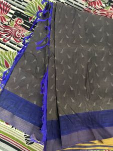 Elegant Grey Saree with Blue Border