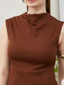Elegant Brown Mock Neck Dress