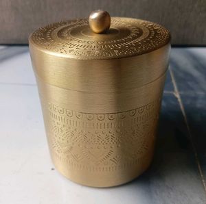 Handcrafted Brass Jar With Lid For Tea Sugar And S