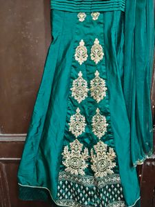 Elegant Emerald Green gown with dupata i