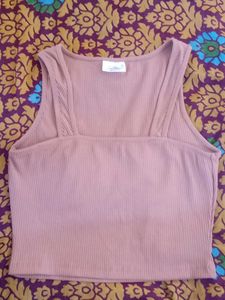 Ribbed Square Neck peach Tank Top