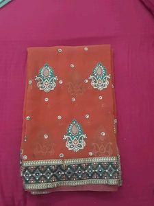 Embroidered Brown Saree