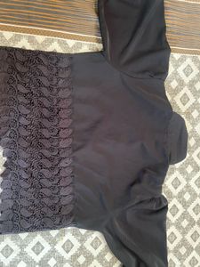 Elegant Black Lace Trim crop shirt