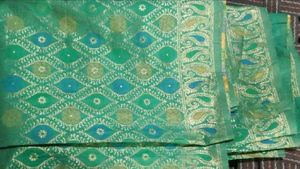 Stunning Sea green Silkcotton Saree