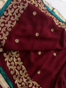 Maroon Saree with Gold Embellishments