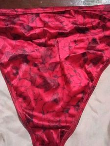 Red Satin Briefs with Black Print