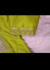 Greenish Yellow Silk Kurti Set + Floral Dupatta