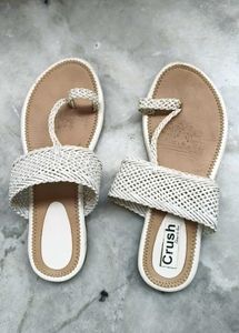 White Woven Toe Ring Sandals