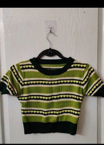 Green Striped Heart Crop Top