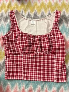 Red Gingham Smocked Crop Top