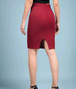 Elegant Maroon Pencil Skirt – Tropical Garden Full