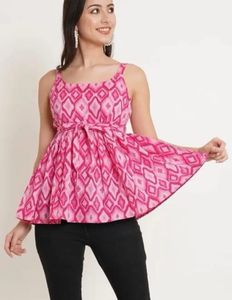 Pink Patterned Tie-Waist Top