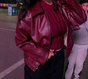 Burgundy Faux Leather Bomber Jacket