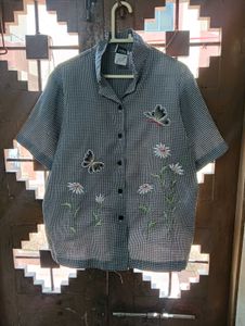 Chic Embroidered Butterfly &amp; Flower Top