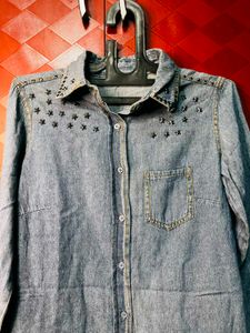 Stylish Denim Shirt with Studs &amp; Stars