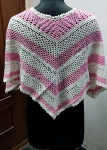 Handmade Crochet Pink &amp; White Cape