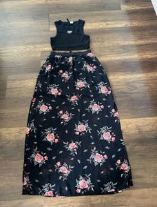 Black Floral Maxi Skirt & Crop Top Set