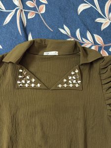 Stylish Embellished Collared Top