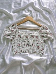 Vintage Floral Print Puff Sleeve Top