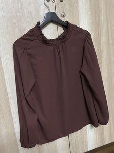 Elegant Brown Ruffle Neck Top