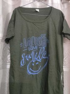 Olive Green "Laugh Love Smile" Graphic Tunic