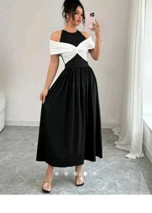 knotted A-line Black & White Dress