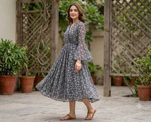 Elegant Black & White Printed Gown