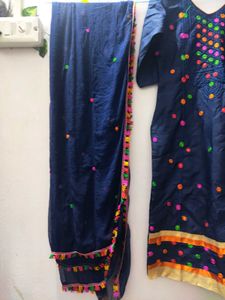 stitched suit plazo pant Navy Blue Embroidered sui
