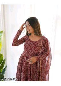 Red Anarkali Kurta With A Dupatta