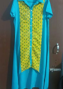 Stylish  Blue Kurta with Yellow Print
