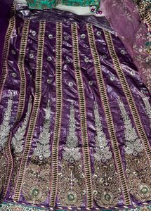 Purple &amp; Green Embroidered Lehenga