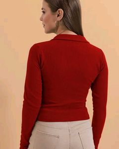 💗🌸Red Ribbed Collared Top🌸💗