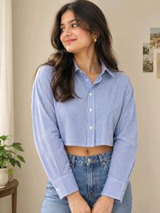 Blue Striped Cropped Shirt