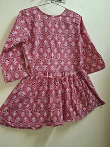 Pink Floral Print Angrakha Kurti