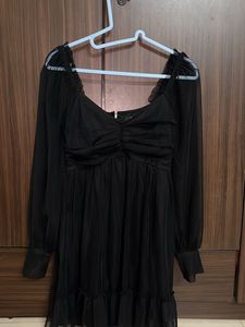 Chic Black Sheer Sleeve Dress