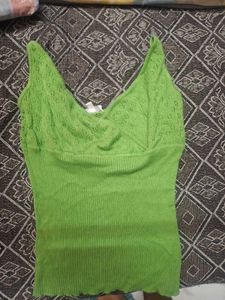 Green Knit Wrap Crop Top