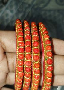 Red &amp; Gold Beaded Bangles