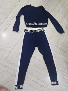 Navy Blue "Love" Crop Top & Leggings Set