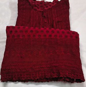 Maroon Chikankari Kurta &amp; Plazo Pant Set