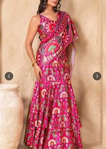 Vibrant Gujarati print double layer saree