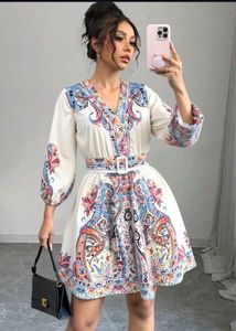 White & Blue Print Dress