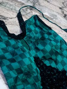 Green &amp; Black Checked Ethnic Gown