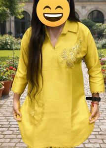 Elegant Yellow Embroidered cord set