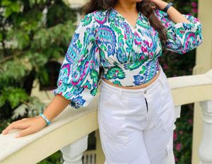 Vibrant Print Wrap Crop Top