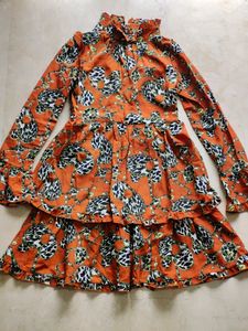 Printed Layered Sleeve Details Short Dress