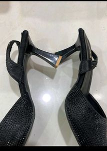Zara Black Embellished Slingback Heels