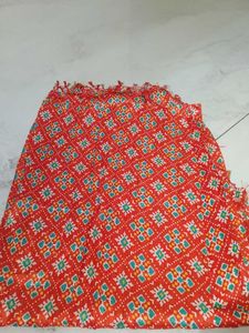 Red Printed Dupatta with Tassels